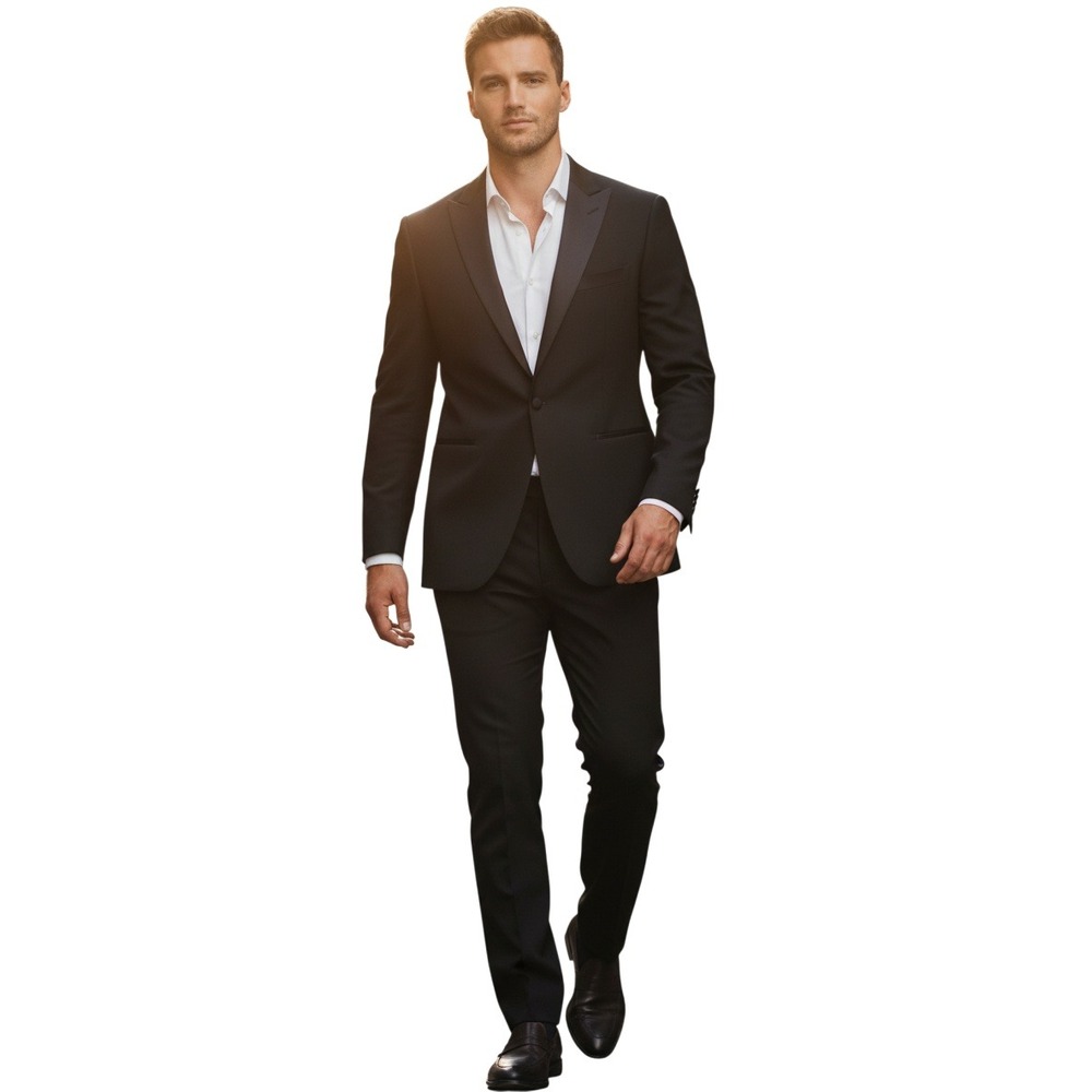 Tessori Uomo Mens 42S Black‎ 100% Wool Tuxedo Blazer Tailored In Italy Luxury